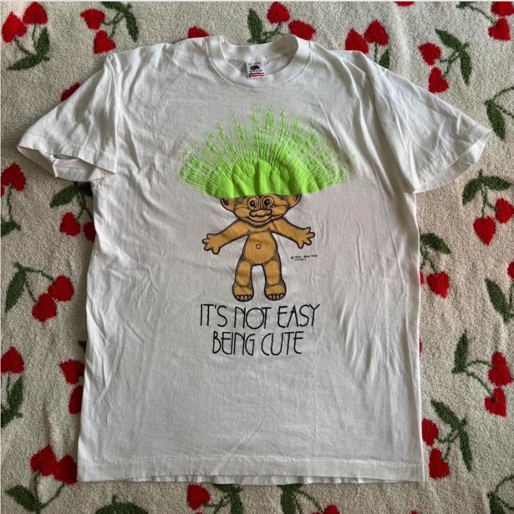 Fruit of the Loom White Tee with Neon Green Graphic